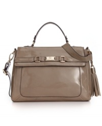 Get on the fashion fast-track to ladylike style with this softly structured satchel from AK Anne Klein. Faux patent leather is charmingly accented with logo-embossed detailing, while the interior is perfectly sized to meet your day-to-night demands.