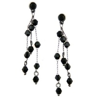 1928 Jewelry Dainty Chain Hematite-Color with Jet Crystals Long Earrings