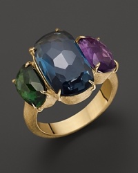 Exclusively at Bloomingdale's, green tourmaline, London blue topaz and amethyst shine in this hand-engraved 18K yellow gold ring from Marco Bicego.