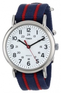 Timex Unisex T2N747 Weekender Blue and Red Stripe Nylon Strap Watch