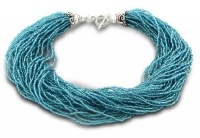 Italian Styled Blue Glass Seed 39 Strand Necklace with Balinese Toggle Clasp