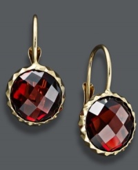 Look perfectly glam in these stunning gemstone earrings. Crafted from round-cut garnets (5 ct. t.w.), these sultry red leverback earrings will add a special touch to any look. Crafted in 14k gold. Approximate drop: 1/2 inch.