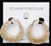 Charter Club Earrings, Gold-Tone Filagree Pave Crystal Hoop Earrings