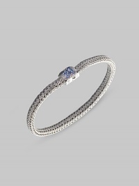 Vibrant colored blue sapphire clasp is combined with a signature carved silver chain bracelet. Sapphire Sterling silver Box clasp Handmade in Bali