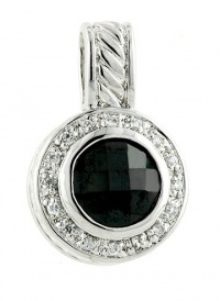 .925 Sterling Silver 10mm Chess cut Black cubic Zirconia Pendant