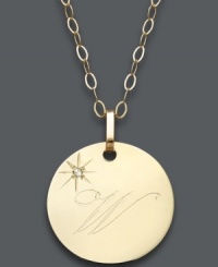 Embrace the latest trend with a stylish initial pendant. Crafted in 14k gold, this circular style features the letter W with a diamond-accented star at the corner. Approximate length: 16 inches + 2-inch extender. Approximate drop: 3/4 inch.