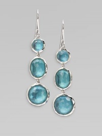 From the Wonderland Collection. Three shapely, silver-framed doublets, in the softened shade of well-worn denim, are created from color-backed mother-of-pearl layered with faceted clear quartz in these radiant drops.Mother-of-pearl and clear quartzSterling silverLength, about 3Ear wireImported