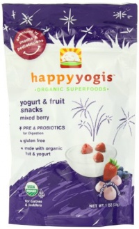 Happy Yogis Organic Yogurt Snacks for Babies and Toddlers, Mixed Berry, 1-Ounce Pouches (Pack of  8)