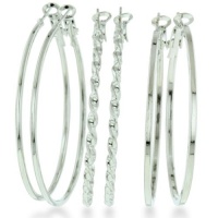 3 EARRINGS SET TWIST/FLAT/TUBE Set of Three Oversized Hoop Earrings (Twisted, Round, and Flat)