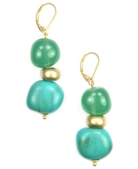 Cool as a piece of mint bubblegum, the turquoise tones of these plastic beaded earrings add a look of cool confidence. Jones New York's leverback earrings are crafted in worn gold-plated mixed metal. Approximate drop: 2-1/4 inches.