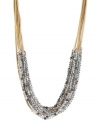 Bold and beautiful, this frontal necklace from Kenneth Cole New York is crafted from gold-tone mixed metal. Silver- and hematite-tone beads make for a stunning display. Approximate length: 16 inches + 3-inch extender. Approximate drop: 3/4 inch.