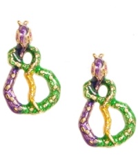 Ssssimply exotic! The vivid green, purple and gold hues of Betsey Johnson's crystal-accented snake studs make for a sultry style infusion. Crafted in gold-plated mixed metal. Approximate drop: 1 inch.