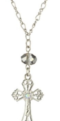 The Vatican Library Collection Silver-Tone Grey Crystal Bead Cross Necklace, 18