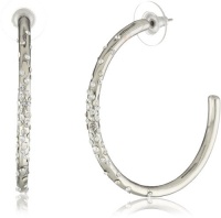 Nine West HOOP THERE IT IS Silver or Gold Tone Crystal Pave C Hoop Earrings