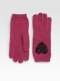 Crafted from a beautiful gypsy yarn crochet, these ultra-cozy, ultra-plush gloves are designed with a jeweled appliqué heart.Wool/Rayon/Nylon/CashmerePull-on styleLength, about 8Dry cleanImported