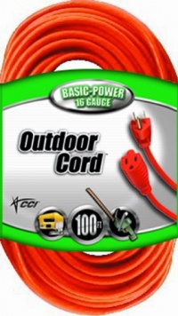 Coleman Cable 02309 16/3 Vinyl Outdoor Extension Cord, Orange, 100-Feet