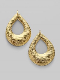 Textured sterling silver with an 18K gold overlay in a open teardrop design.Sterling silver 18K yellow gold overlay Length, about 3 Post backs Made in USA 