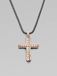 From the Alchemy in the UK Collection. A bold cross pendant of sterling silver, textured, studded and finished with rose goldplatng and black rhodium-plated accents, on a chunky chain of oxidized silver.Sterling silverRose goldplated and rhodium plated accentsChain length, about 24Pendant length, about 1½Lobster claspImported