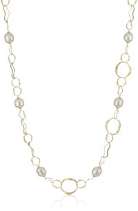 Majorica 14mm White Baroque Pearls on 18K Gold Vermeil Hammered Oval Link Necklace