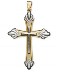 A stylish way to show your faith. Pendant features a shapely cross crafted in 14k gold and rhodium over 14k gold. Approximate pendant width: 1/2 inch. Approximate pendant length: 2-1/4 inches.