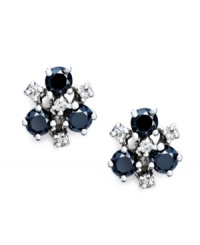 Dynamic groups. These cluster earrings, set in 14k white gold, feature brilliant-cut black diamonds (9/10 ct. t.w.) and white diamonds (1/10 ct. t.w.) for an elegant statement. Approximate diameter: 9 mm.