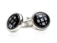 Unique Cubist Checkerboard Black and Silver Round Cufflinks by Cuff-Daddy