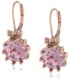 Betsey Johnson Rose Gold Boost Round Crystal and Bow Drop Earrings