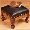 Brown Faux LEATHER WOOD FOOTSTOOL foot stool rest hassock decor