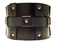 Calvin Klein Wide Studded Leather Cuff Bracelet, Black