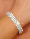 Bridal Rhinestone Stretch Bracelet 3-row Silver Tone - Ideal for Wedding, Prom, Party or Pageant