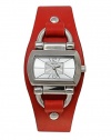 Fossil BQ1121 Women's Red Leather Cuff Bracelet Silver Dial Watch