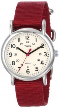 Timex Women's T2N914 Weekender Mid-Size Slip-Thru Berry Nylon Strap Watch