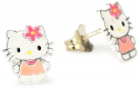 Hello Kitty Girl's Sterling Silver Enamel Stud Earrings and Gift Box