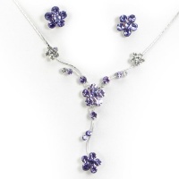 Crystal Flower Necklace and Earring Set (Purple) 3005801