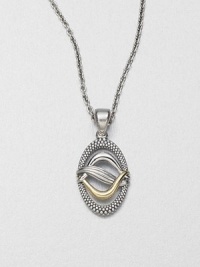 From the Unlaced Collection. A mix of 18k gold and sterling silver in a smooth and iconic caviar textured design on a link chain. Sterling silver18k goldLength, about 16-18 adjustablePendant size, about 1.4Lobster clasp closureImported 