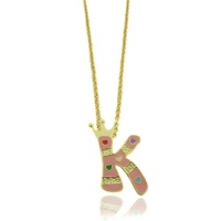 Lily Nily 18K Gold Overlay Pink Enamel Children's Initial Pendant K