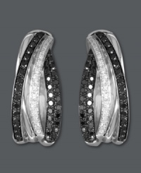 Read between the lines. Stripes of round-cut white diamonds (3/4 ct. t.w.) and black diamonds (5/8 ct. t.w.) accentuate this traditional hoop earrings style from Caviar by Effy Collection. Crafted in 14k white gold. Approximate drop: 3/4 inch. Approximate width: 5/16 inch.