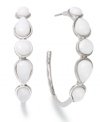 A clean streak. Polished white agate in pear and round cuts (4-8 mm) make a fresh statement on traditional hoop earrings. Set in sterling silver with a post backing. Approximate diameter: 1-1/2 inches.