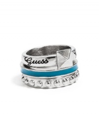 GUESS Three-Piece Silver-Tone Enamel Ring Set, SILVER (7)