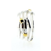 Sterling Silver Pandora compatible Crownea Ring Cluster with Golden Dots Silver Charm Bead fits Pandora Bracelet 240085