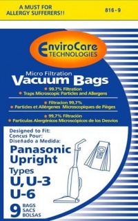 Panasonic Types U, U-3, U-6 Vacuum Bags Microfiltration with Closure - 9 Pack