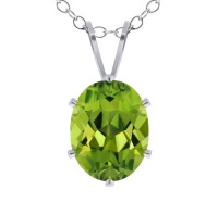 2.00 Ct Oval 9X7mm Green Peridot 925 Sterling Silver Pendant W/18 Silver Chain