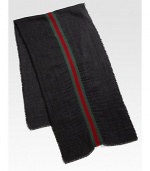 Black/medium grey with fringe detail.Green/red/green signature web38% silk/32% wool/30% alpaca21¾W X 70L Made in Italy