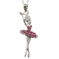 Light Pink Dancing Ballerina Dancer Ballet Dance Pendant Necklace Charm Silver Tone Designer Teens Girls Pink Ballet Dress Jewelry