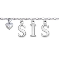 925 Sterling Silver Love Sis Dangling Word and Heart Charm Bracelet 7''-9'' Gift for Sister Fashion Jewelry for Women, Teens - Nickel Free