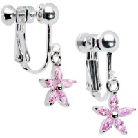 Handcrafted Pink Cubic Zirconia Flower Clip On Earrings