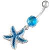 14Gauge (1.6mm), 3/8 Inch (10mm) starfish Capri blue Swarovski Crystal Ferido dangle belly dangling navel button ring dangly bar AFYF - Pierced Body Piercing Jewelry