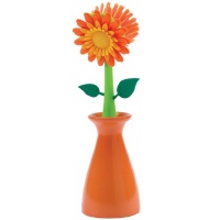 Boston Warehouse Flower Kitchen Brush with Holder, Orange