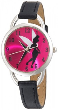 Disney Women's TK1036 Tinkerbell Hot Pink Sunray Dial Black Strap Watch