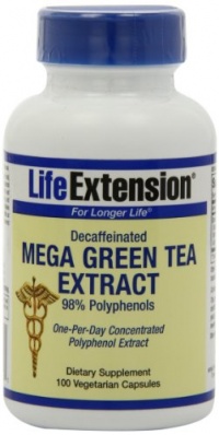 Life Extension Decaffeinated Mega Green Tea Extract 98% Polyphenolds, Vegetarian Capsules, 100-Count